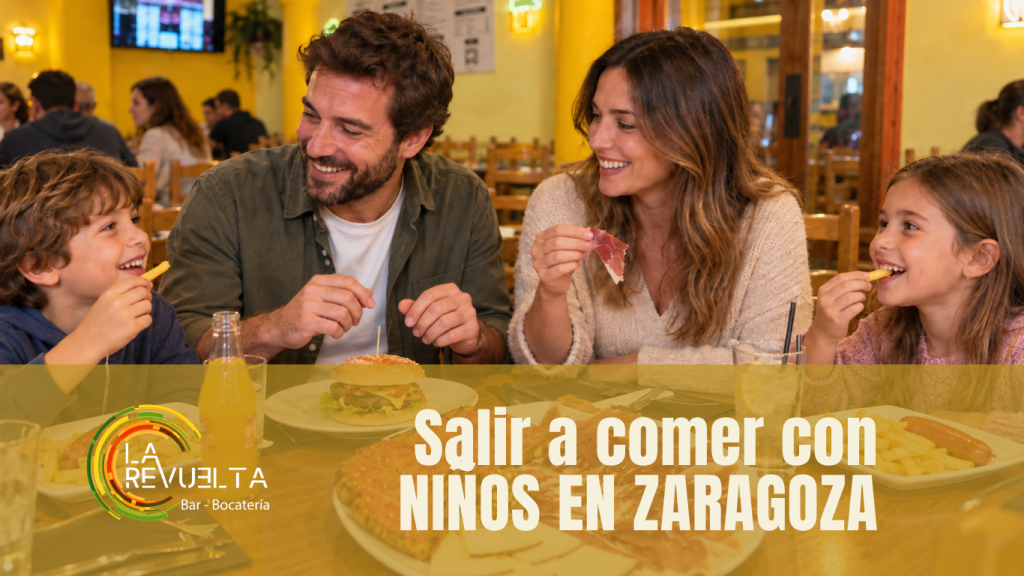 Familia comiendo con niños en un bar informal de San José Zaragoza